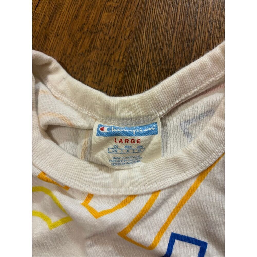 Champion heritage all over print logo letters tshirt rainbow L - Picture 5 of 7